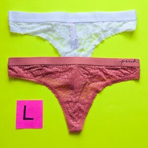 Victoria's Secret PINK Lace Size L Thong Panty Bundle - 2 pairs